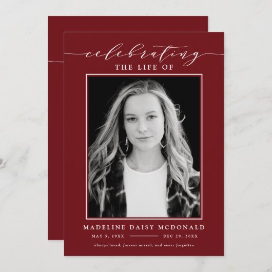 生死エレガント記念葬式の写真お祝い 招待状 (正面/裏面)