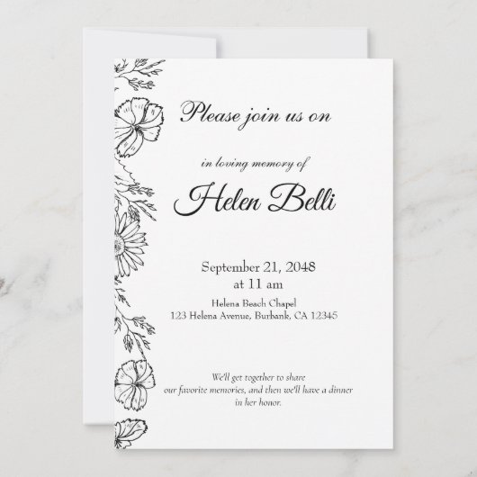 生死エレガント記念葬式の写真お祝い 招待状 (裏面)