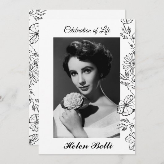 生死エレガント記念葬式の写真お祝い 招待状 (正面/裏面)