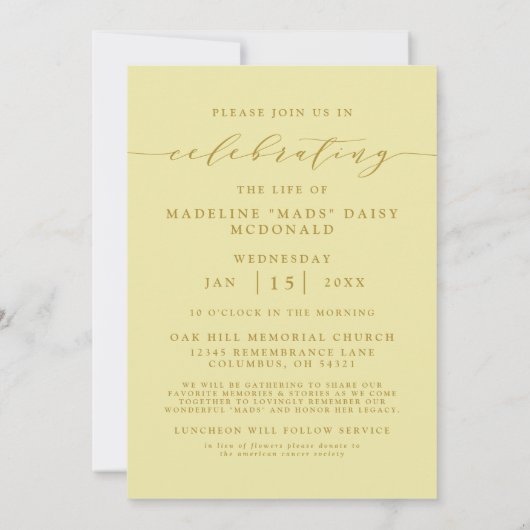 生死エレガント記念葬式の写真お祝い 招待状 (裏面)