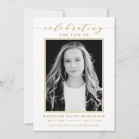 生死エレガント記念葬式の写真お祝い 招待状 (正面)