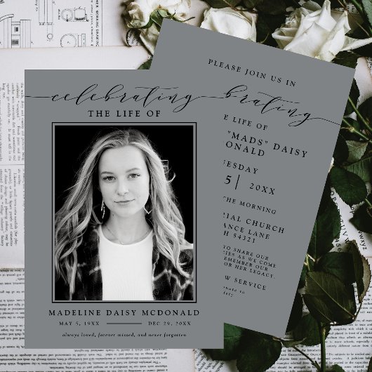 生死エレガント記念葬式の写真お祝い 招待状