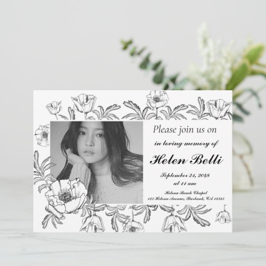 生死エレガント記念葬式の写真お祝い 招待状 (スタンド正面)