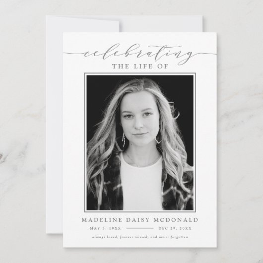 生死エレガント記念葬式の写真お祝い 招待状 (正面)