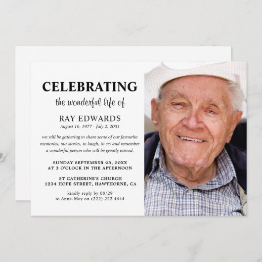 生死パーソナライズされた追記念お祝い 招待状 (正面/裏面)