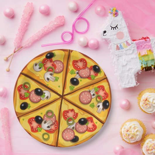 生気に満ちたピザの背景 ペーパープレート (パーティー)