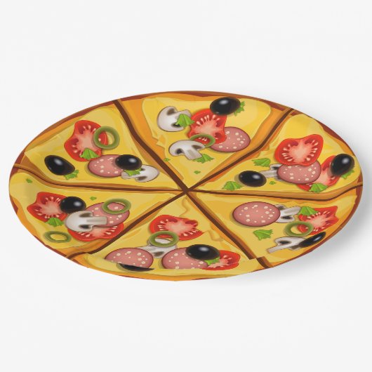 生気に満ちたピザの背景 ペーパープレート (アングル)