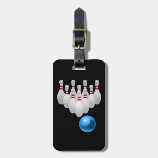 生気に満ちたボーリング・ボールおよびピン ラゲッジタグ (正面縦)