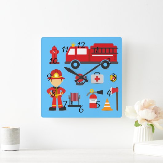 生気に満ちた消防署装置 スクエア壁時計 (ホーム)