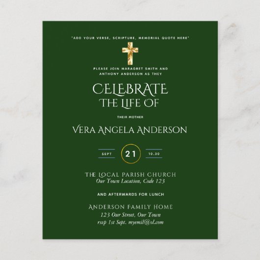 生活のお祝いカトリック葬儀のメモリアル請求書。 (正面)