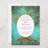生活のツリー金ゴールドティール(緑がかった色)任意の年齢の誕生日パーティー 招待状 (正面)
