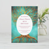 生活のツリー金ゴールドティール(緑がかった色)任意の年齢の誕生日パーティー 招待状 (スタンド正面)