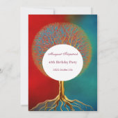 生活のツリー金ゴールド赤いティール（緑がかった色）任意の年齢の誕生日パーティー 招待状 (裏面)