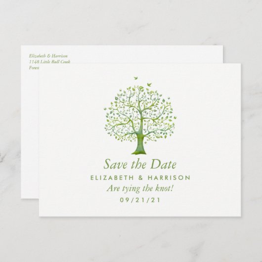 生活の木、エレガントな結婚式の日付を保存 案内ポストカード (正面/裏面)