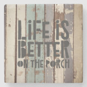 生活はポーチのビーチの屋外で素朴より良い ストーンコースター (正面)