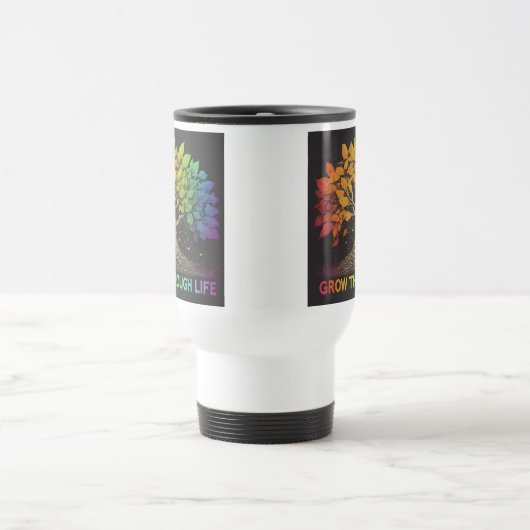 "生活を通じて成長"旅行コーヒーマグ。 トラベルマグ (中央)