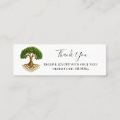 生活割引コードQR挿入の感謝のツリー スキニー名刺 (正面)