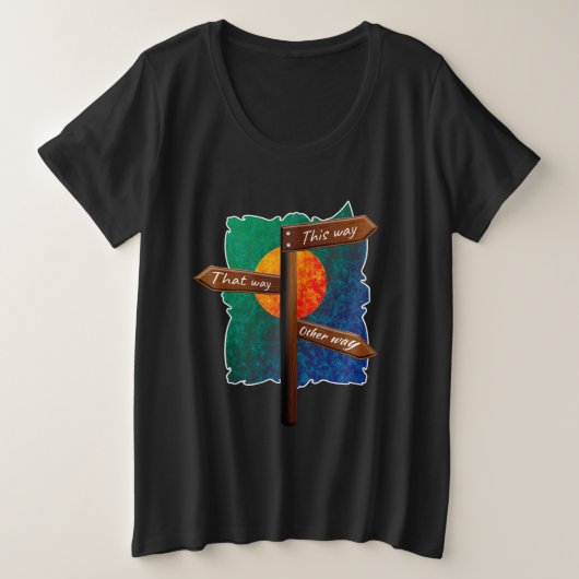 生活方向道路標識 プラスサイズTシャツ (デザイン正面)