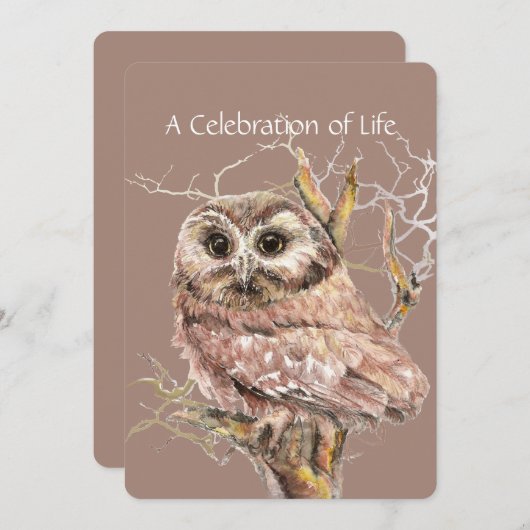 生活用フクロウ鳥水彩お祝い 招待状 (正面/裏面)