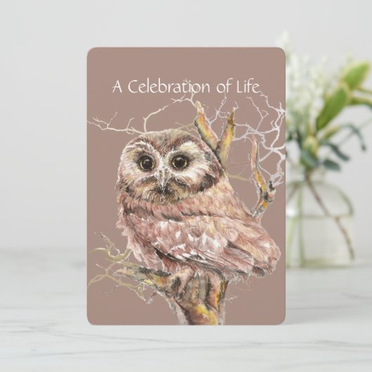 生活用フクロウ鳥水彩お祝い 招待状 (スタンド正面)