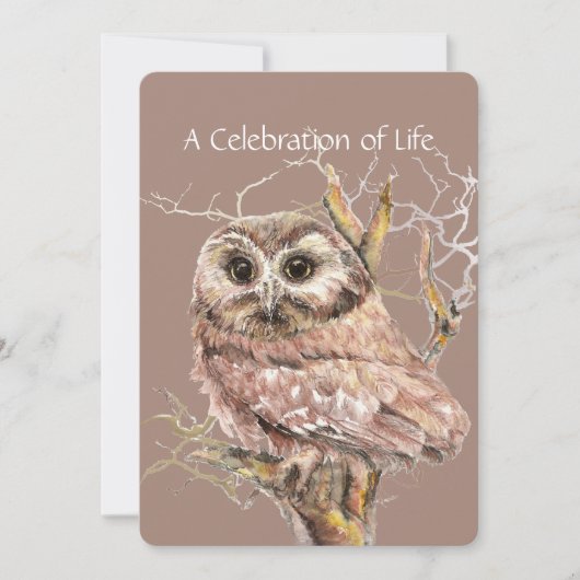 生活用フクロウ鳥水彩お祝い 招待状 (正面)