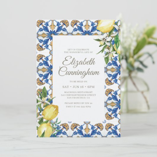 生活用水彩タイルのお祝い地中海の 招待状 (スタンド正面)