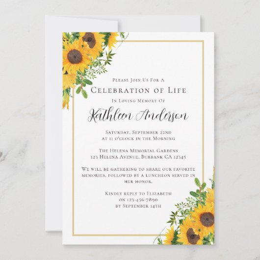 生涯お祝いひまわりの花 招待状 (正面)