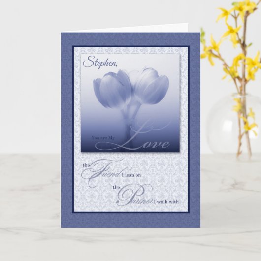 生涯の伴侶 結婚記念日 青いチューリップ カード (黄色い花)