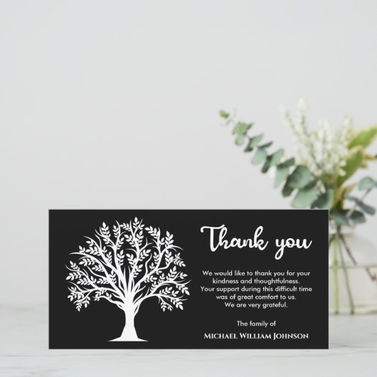 生涯の木の葬儀の白黒 サンキューカード (スタンド正面)