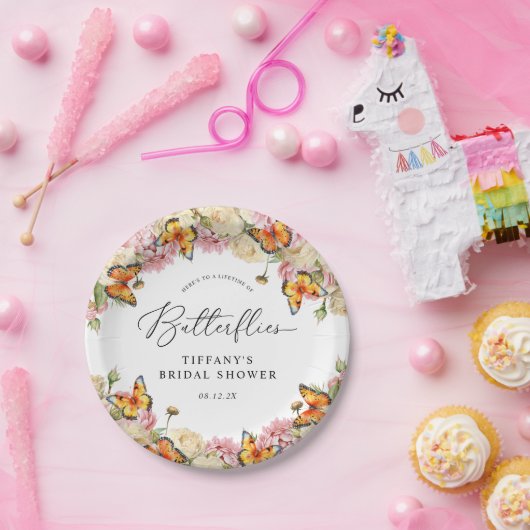 生涯の蝶の牡丹ブライダルシャワー ペーパープレート (パーティー)