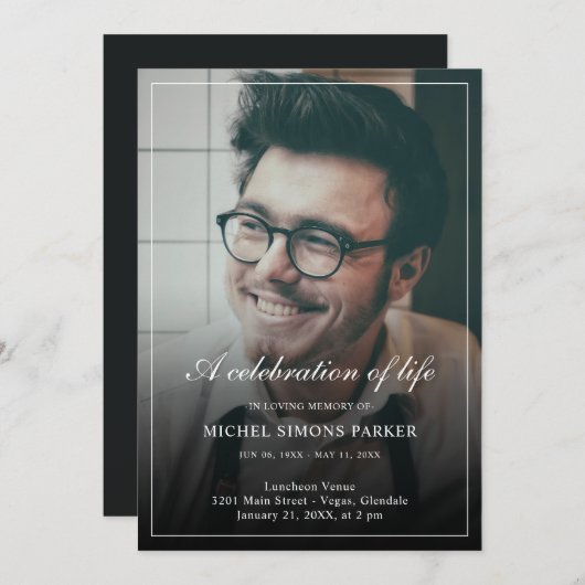 生涯モダンのお祝いの写真のスクリプト 招待状 (正面/裏面)