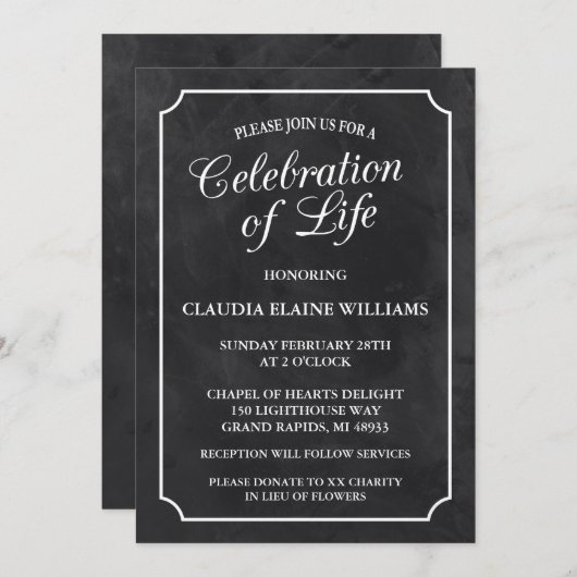 生涯葬儀お祝いの黒板招待状 招待状 (正面/裏面)