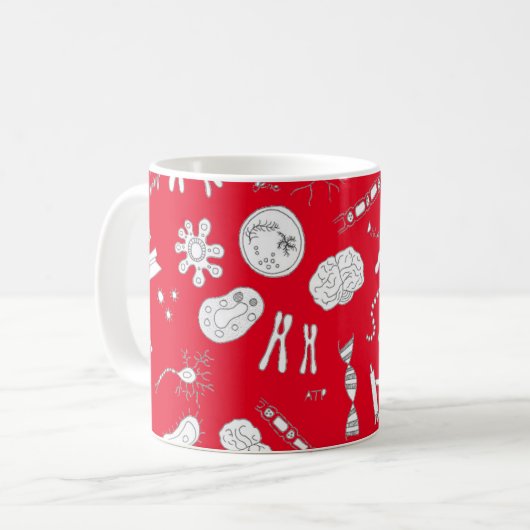 生物学の図デザイン白と赤 コーヒーマグカップ (正面左)