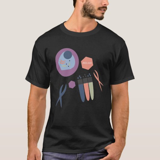 生物学の授業 細胞実験 ブラックTシャツ Tシャツ (正面)