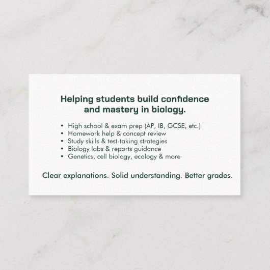 生物学指導サービス 名刺 (裏面)