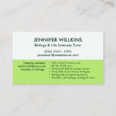 生物学理科指導サービス – 先生 名刺 (裏面)