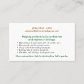 生物学理科指導サービス – 先生 名刺 (裏面)