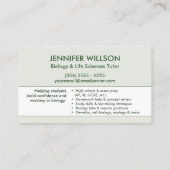 生物学理科指導サービス – 先生 名刺 (裏面)