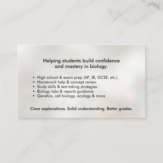 生物学理科指導サービス – 先生 名刺 (裏面)