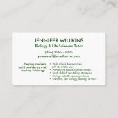生物学理科指導サービス – 先生 名刺 (裏面)