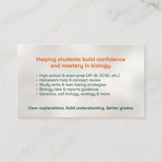 生物学理科指導サービス – DNA Tree 名刺 (裏面)