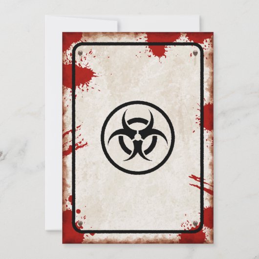 生物学的災害［有害物質］アイコンと血痕を持つゾンビパーティー 招待状 (裏面)