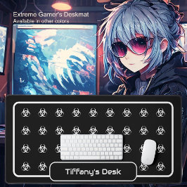 生物学的災害［有害物質］記号 – 黒い背景の白 デスクマット