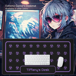 生物学的災害［有害物質］記号 – 黒い背景の紫 デスクマット