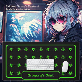 生物学的災害［有害物質］記号 – 黒い背景の緑 デスクマット