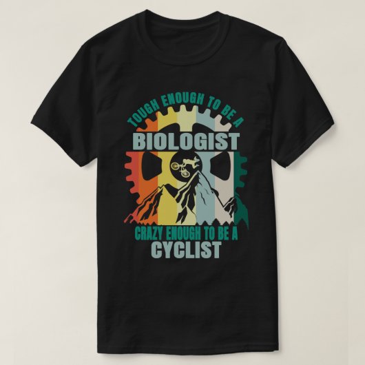 生物学者バイクもしくは自転車に乗る人デザイン Tシャツ (デザイン正面)