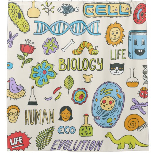 生物学。手書き。ヴィンテージイラストレーション。  シャワーカーテン (正面)