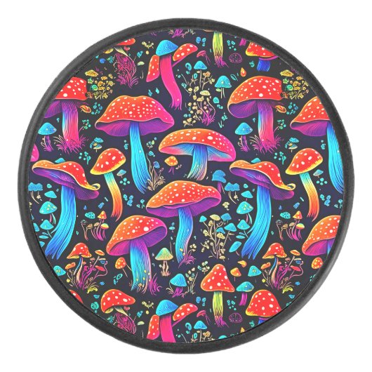 生物発光性キノコのアート アイスホッケーパック (正面)