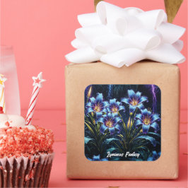 生物発光花ナイトガーデンイラストレーション スクエアシール