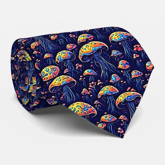 生物発光魔法ネオン巻きのこ模様 ネクタイ (ロール)